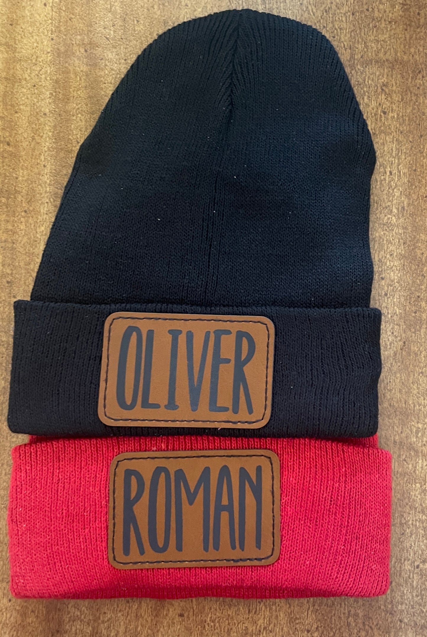 Kid Beanies with Leather Engraved Patch
