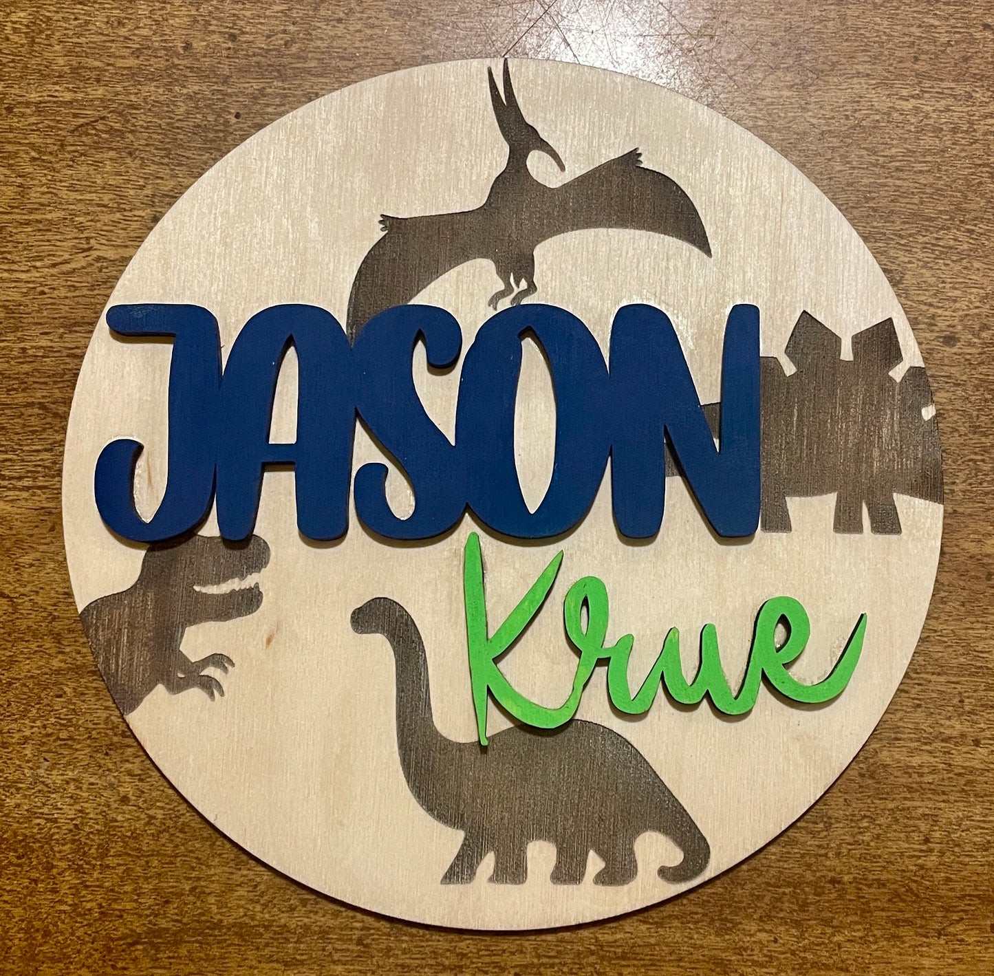 Baby Name Disc Dino with Name Layer
