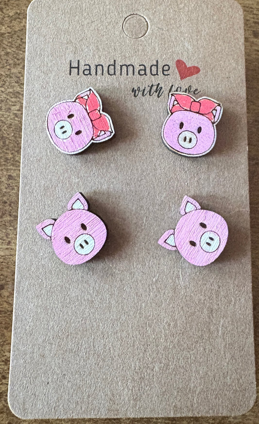 Pig with bandana Stud Earring Set