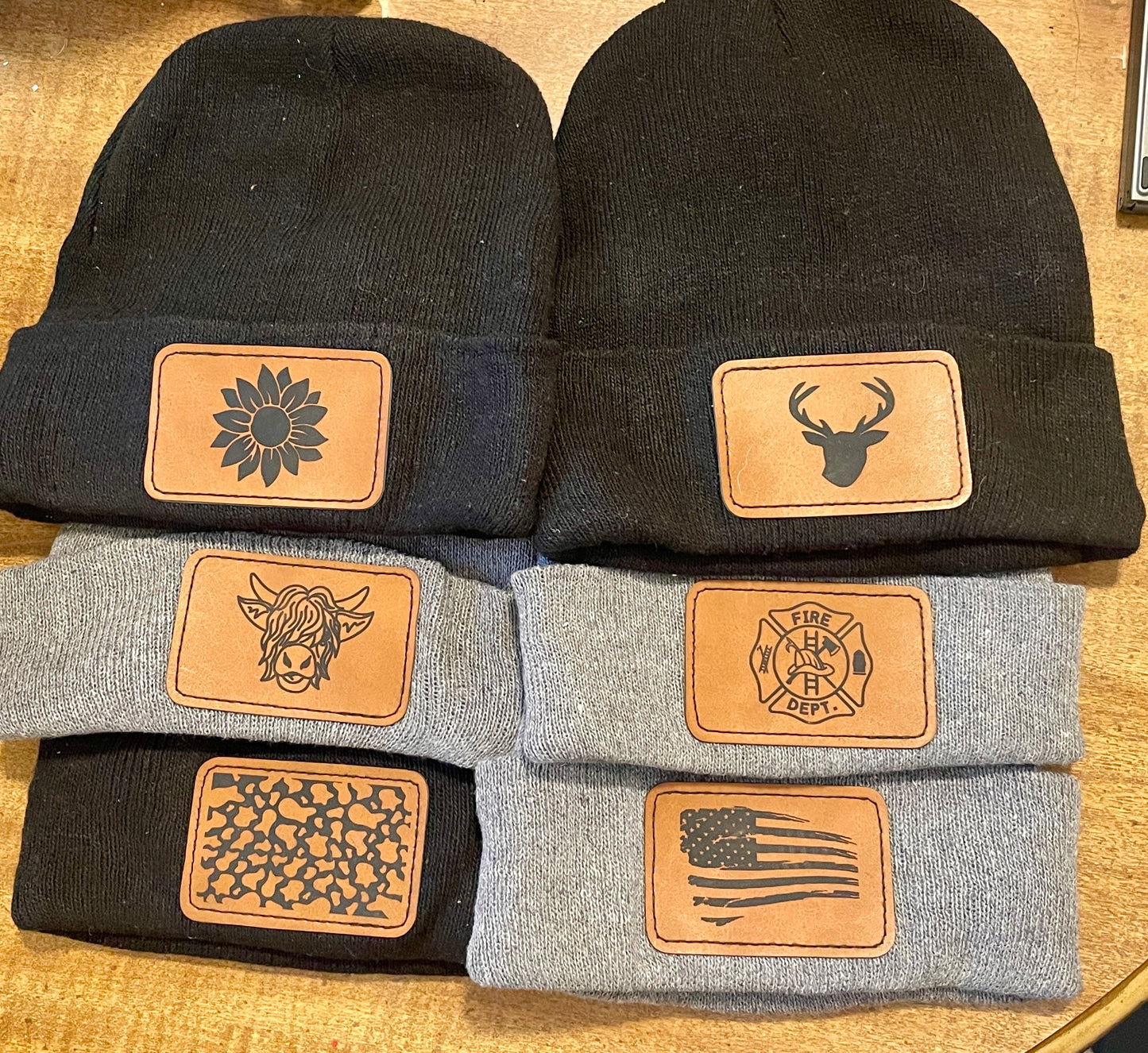 Adult Beanies with Leather Patch