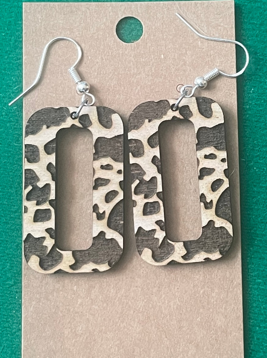 Cow Print Rectangle Dangle Earrings