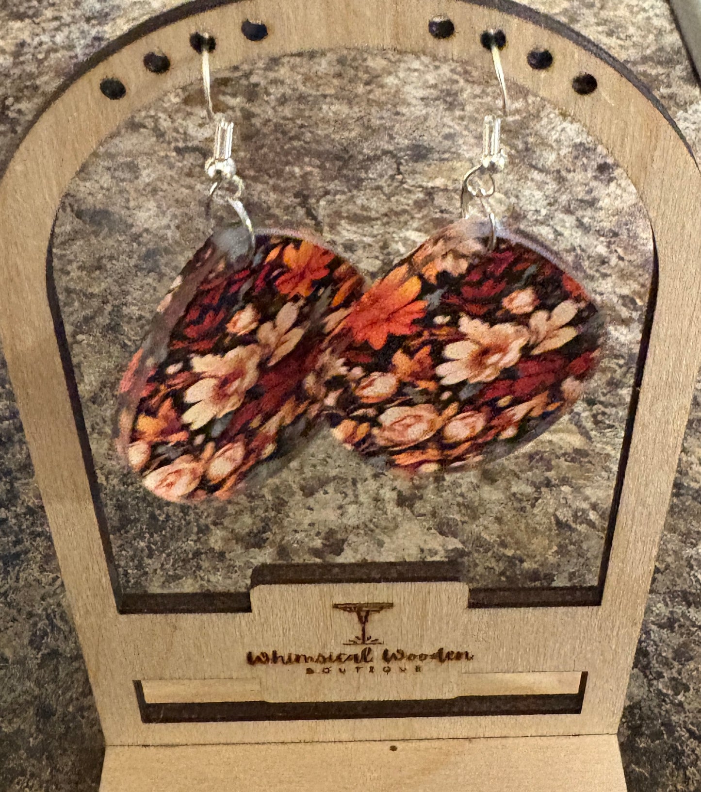 Acrylic Printed Fall Flower Dangle Earrings