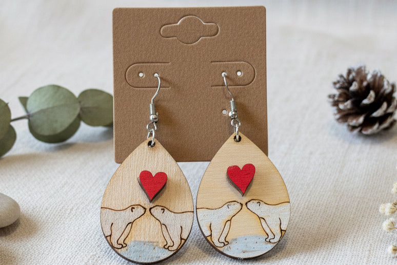 Polar Bear Heart Dangle Earrings