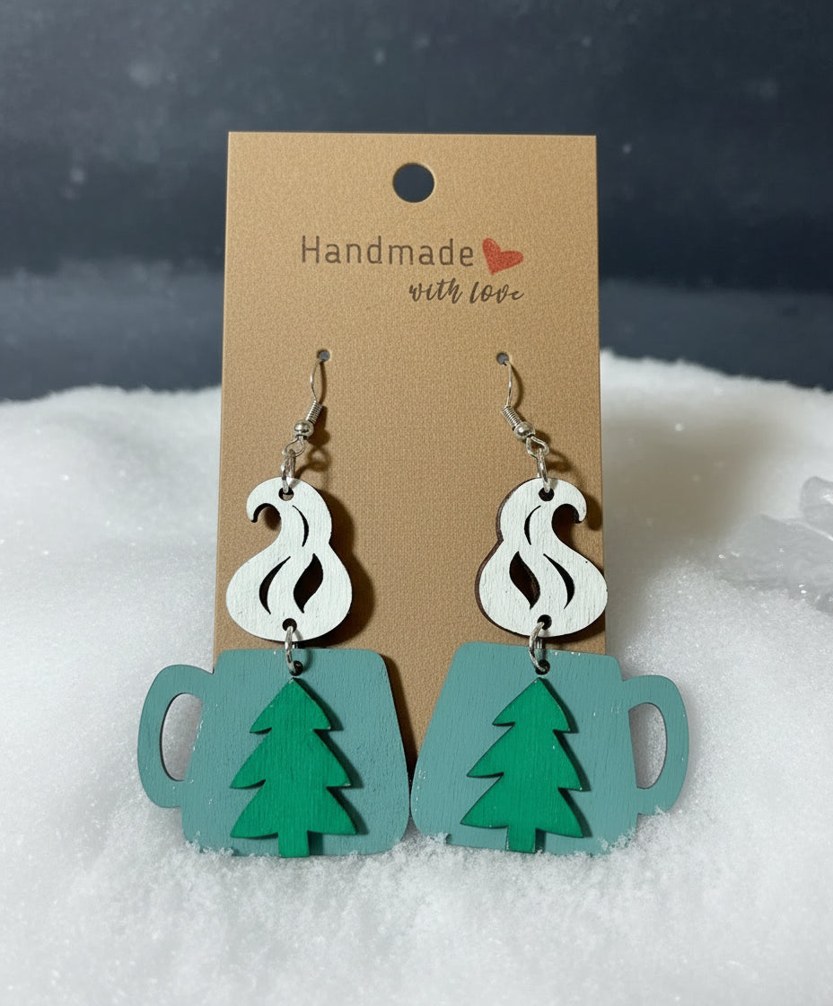 Christmas Coffee Mug Dangle Earrings