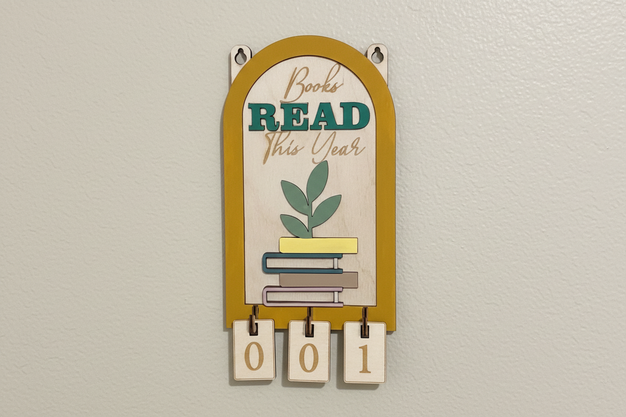 Wooden Books Read Tracker Sign