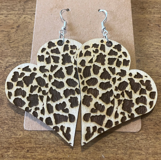 Large Heart Print Dangle Earrings