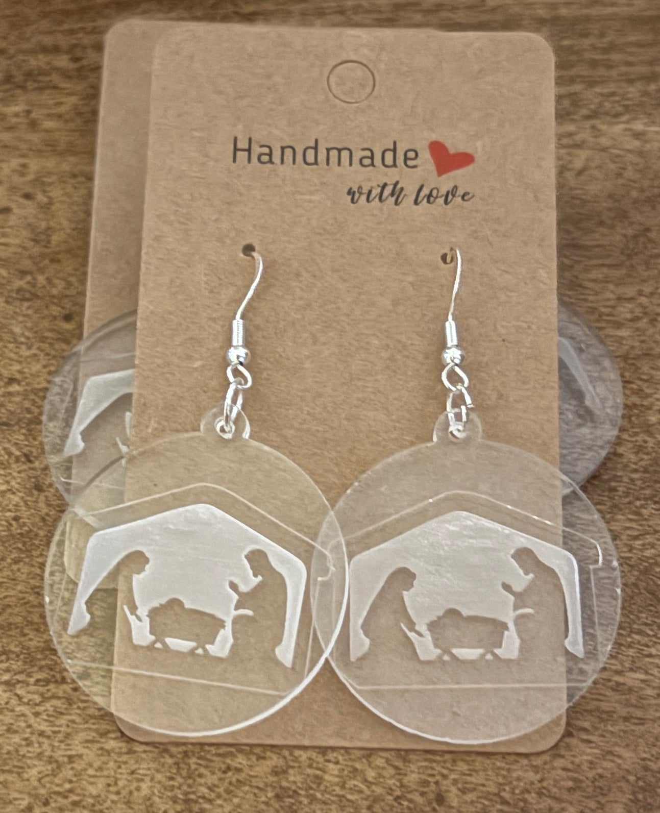 Clear Acrylic Nativity Dangle Earrings