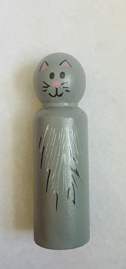 3.5” Gray Cat Peg Doll