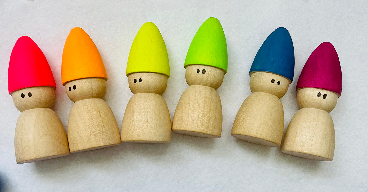 Neon Rainbow Gnome Peg Doll Set