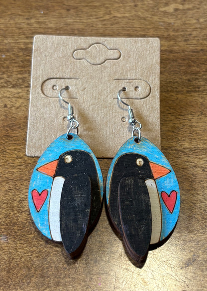 Penguin Heart Dangle Earrings