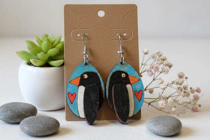 Penguin Heart Dangle Earrings