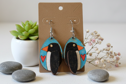 Penguin Heart Dangle Earrings