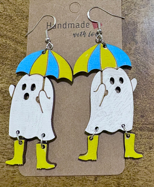 Ghost with Rain Boots Dangle Earrings