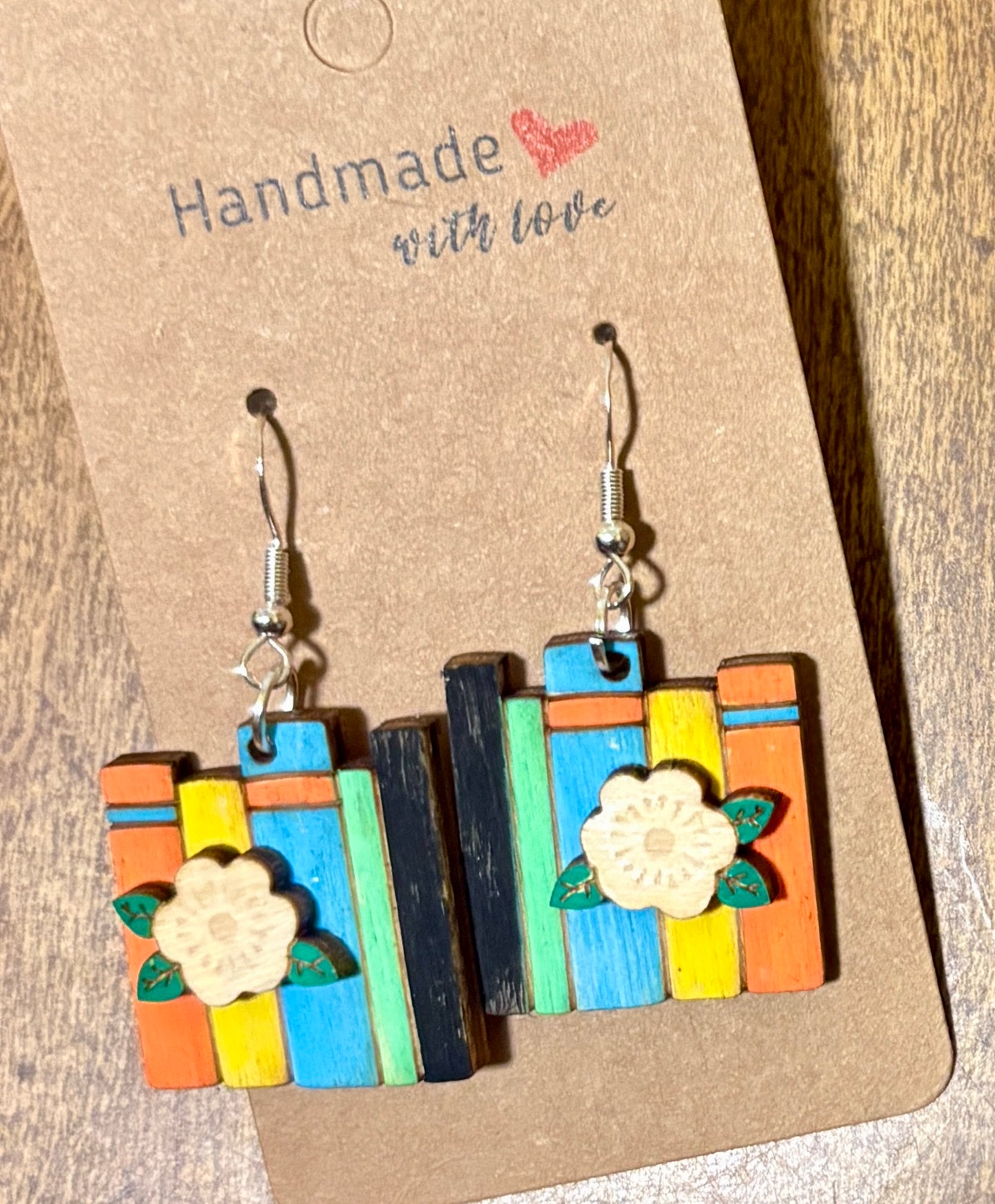 Books with Flower Dangle Earrings