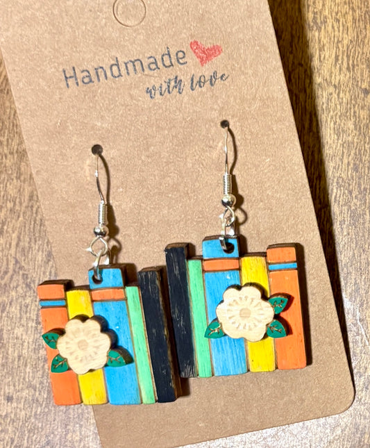 Books with Flower Dangle Earrings