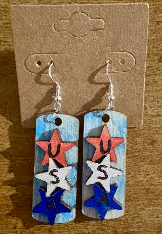 USA Star Dangle Earrings