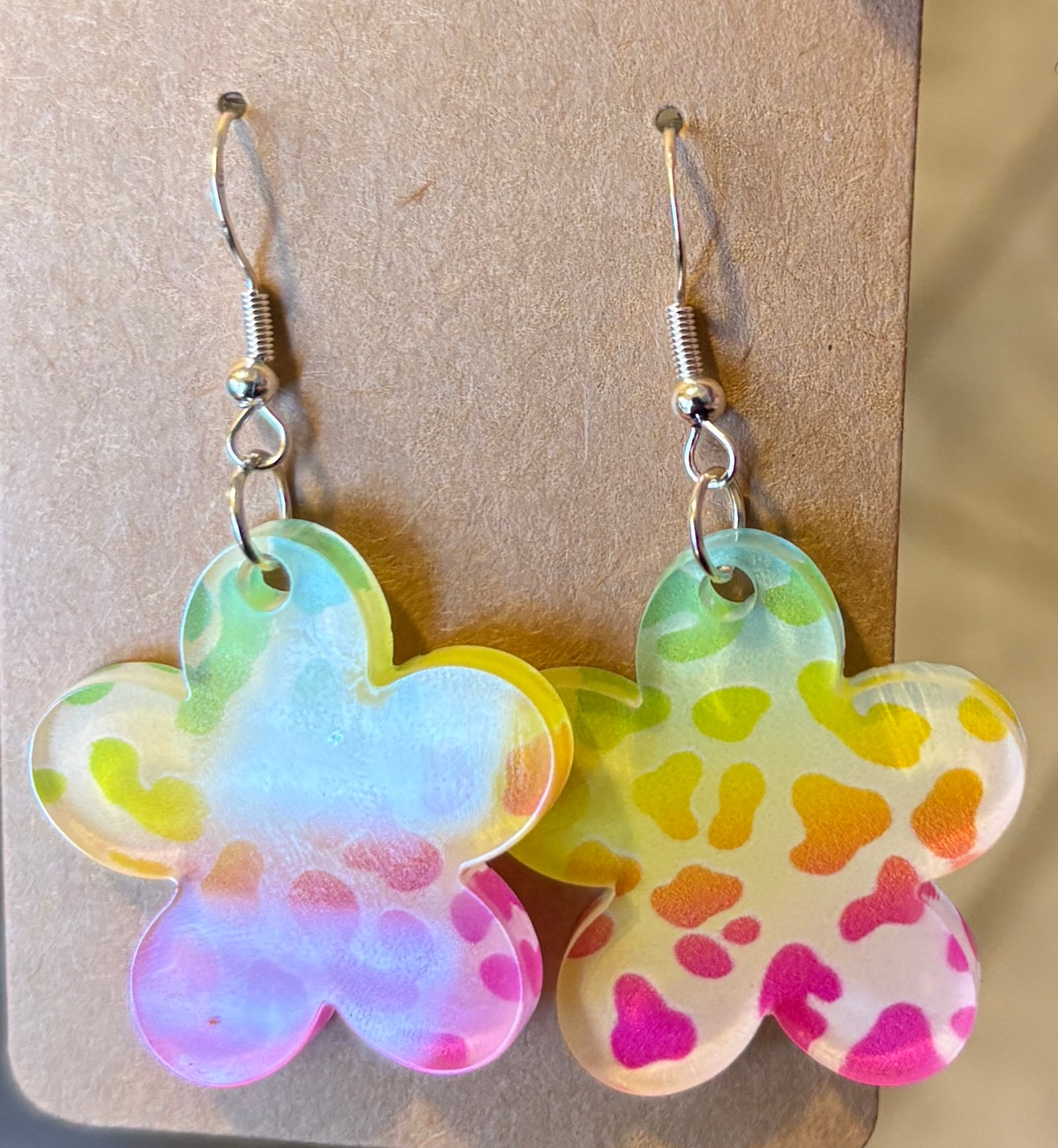 Acrylic Printed Rainbow Leopard Dangle Earrings