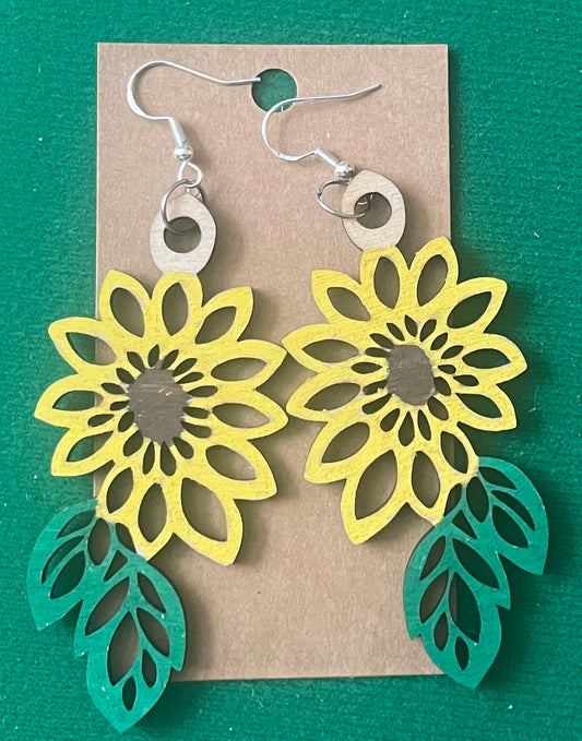 Large Sunflower Dangle Earrings