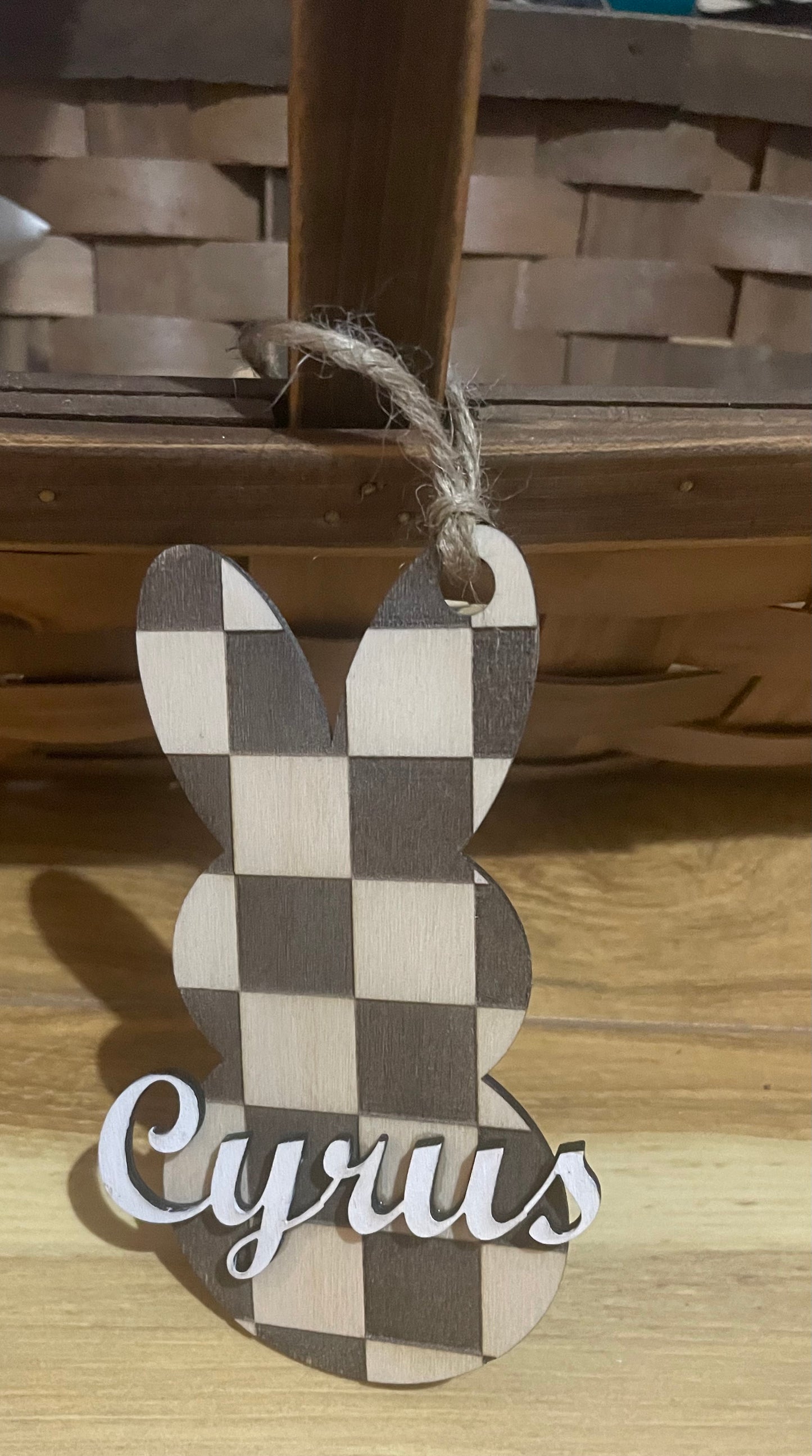 Checkered Easter Bunny Basket Tag