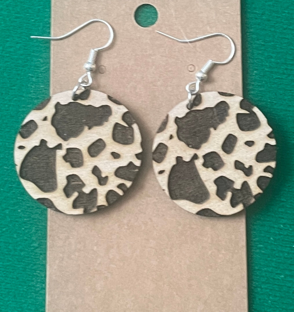 Cow Print Round Dangle Earrings