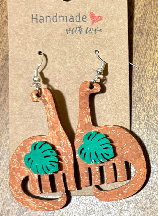 Dinosaur with Leaf Dangle Earrings