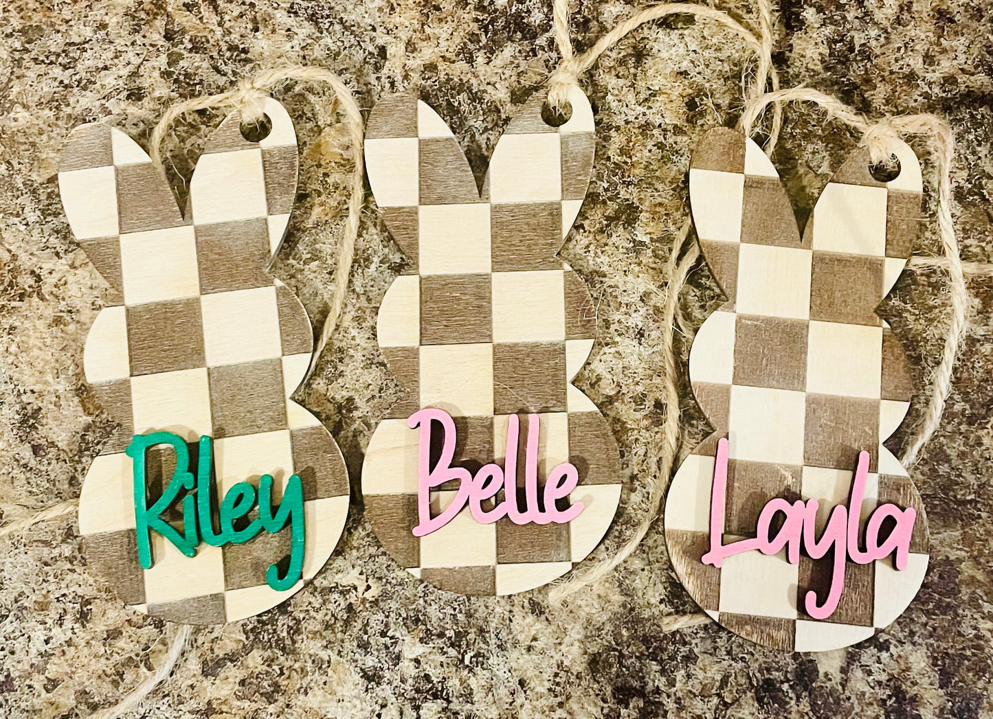 Checkered Easter Bunny Basket Tag