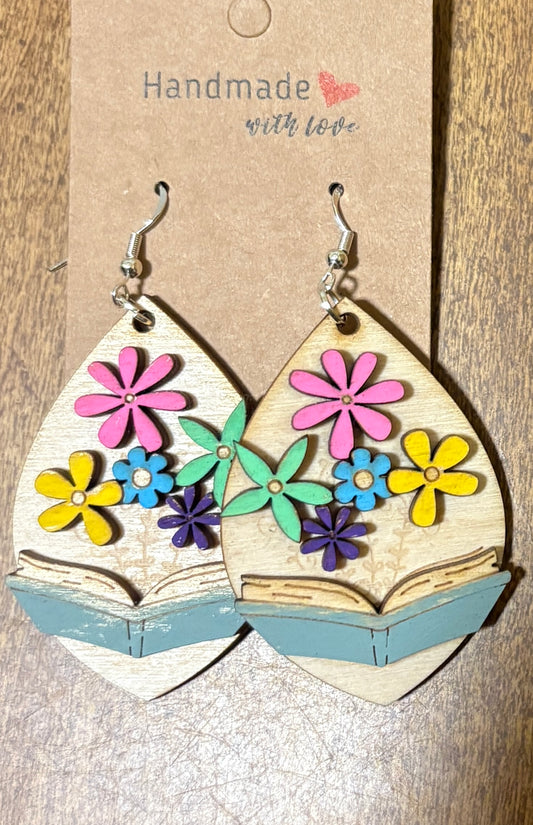 Book with Flowers Dangle Earrings