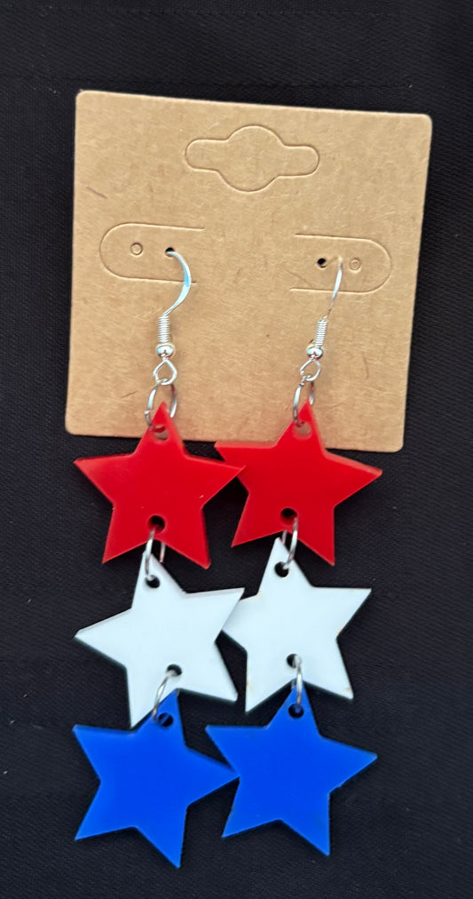Patriotic Tier Star Dangle Earrings