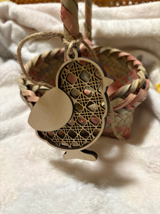 Easter Basket Tag Chick Rattan