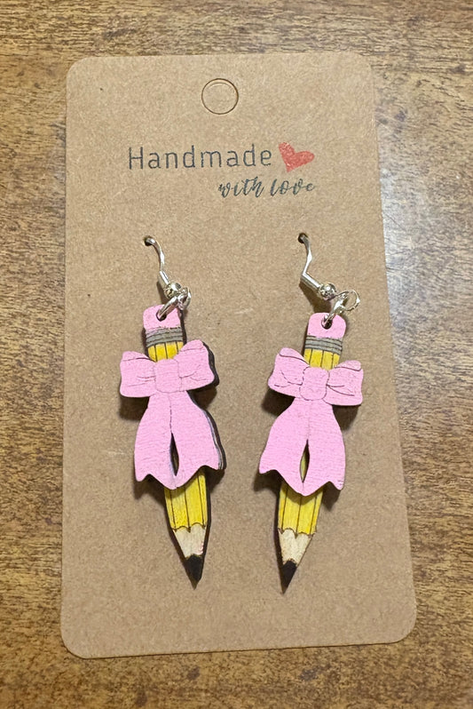 Pencil Croquette Bow Dangle Earrings