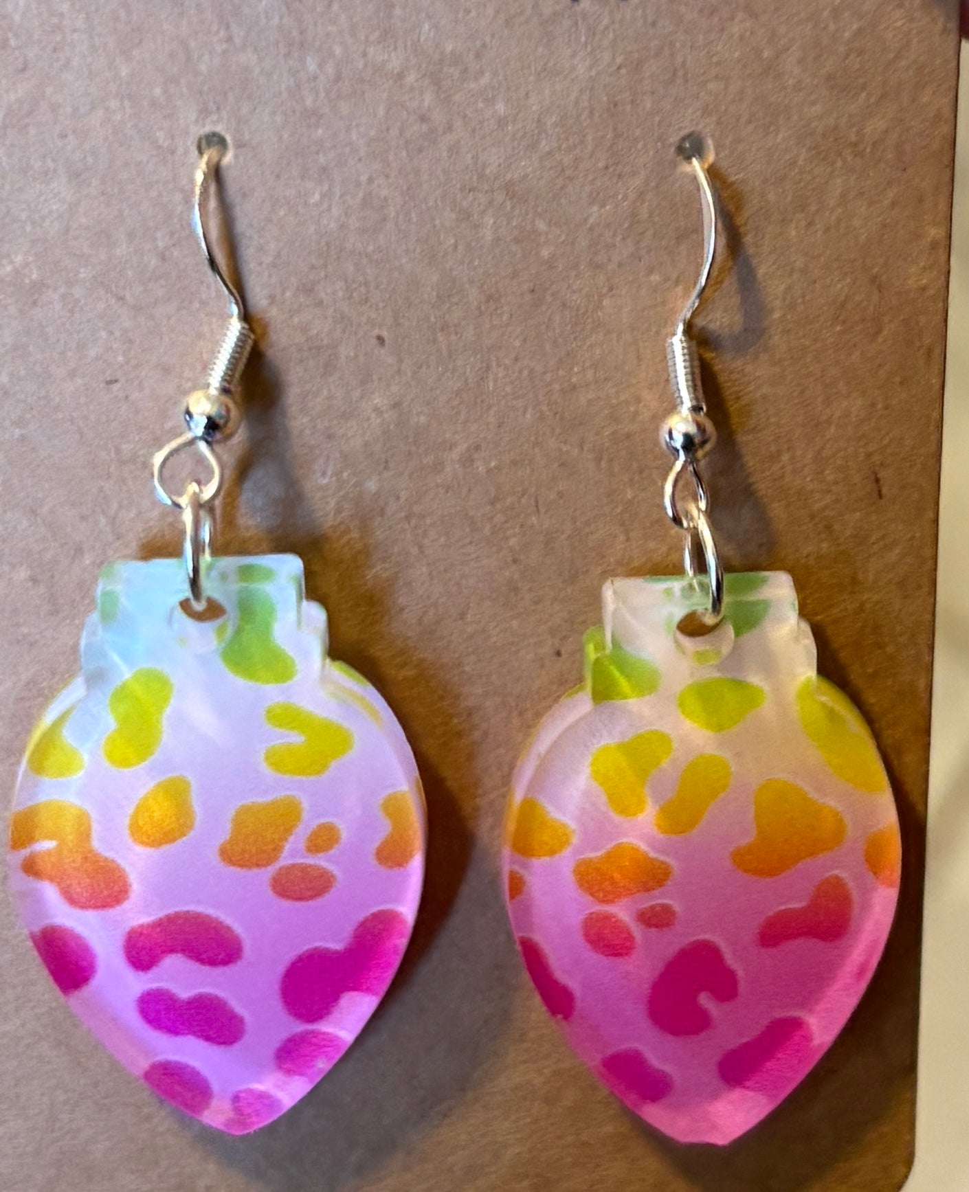 Acrylic Printed Rainbow Leopard Dangle Earrings
