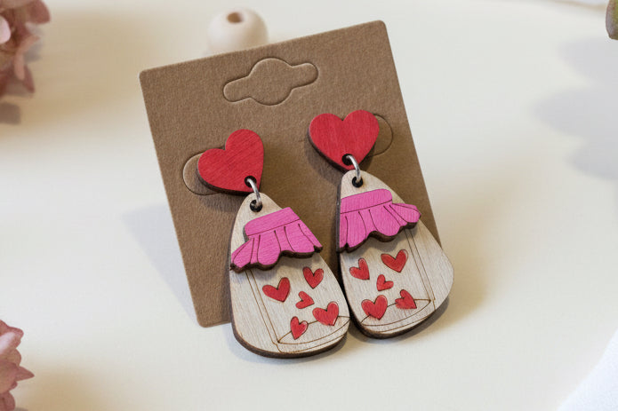 Valentine Jar Heart Stud Dangle Earrings