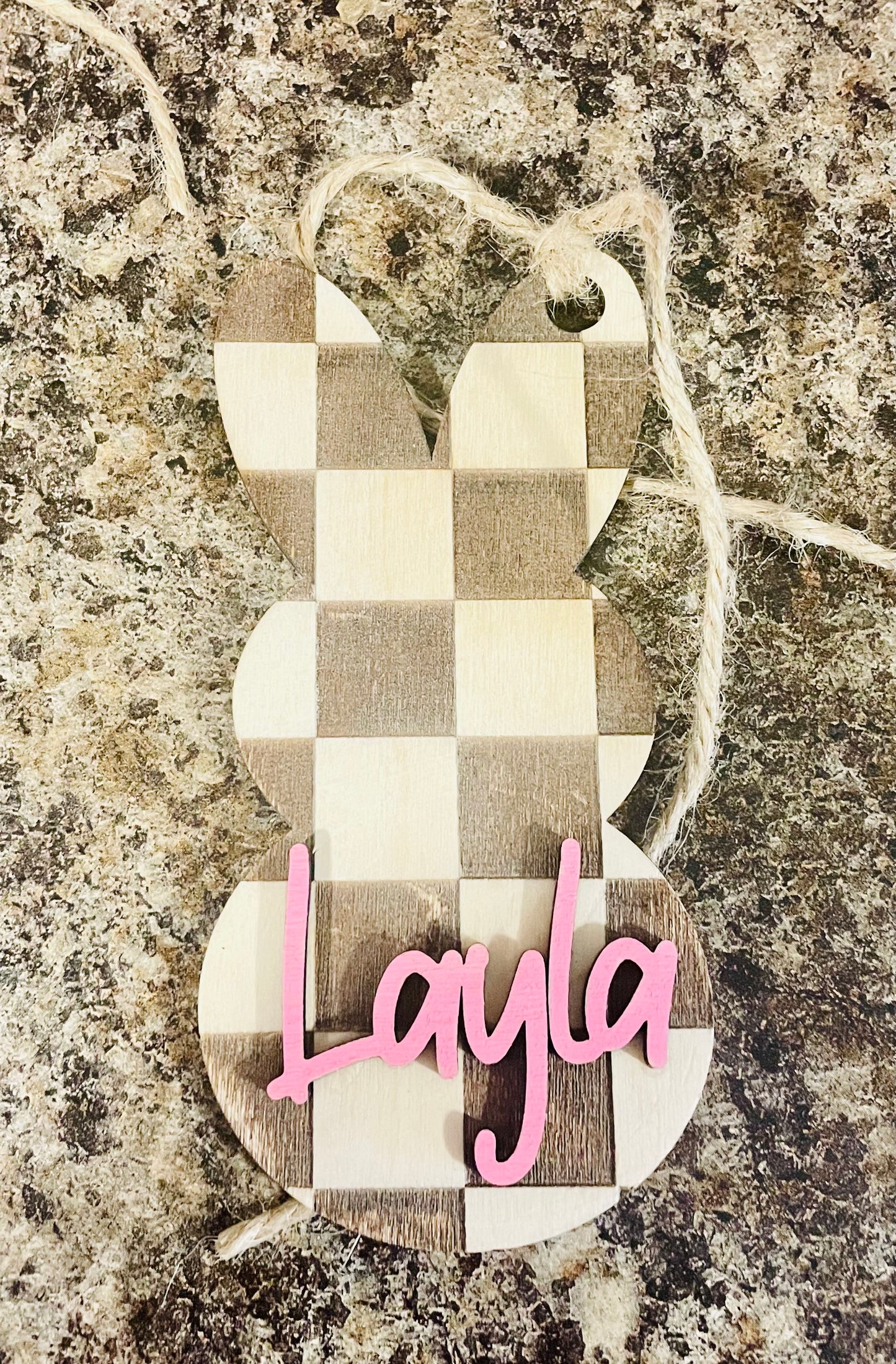 Checkered Easter Bunny Basket Tag