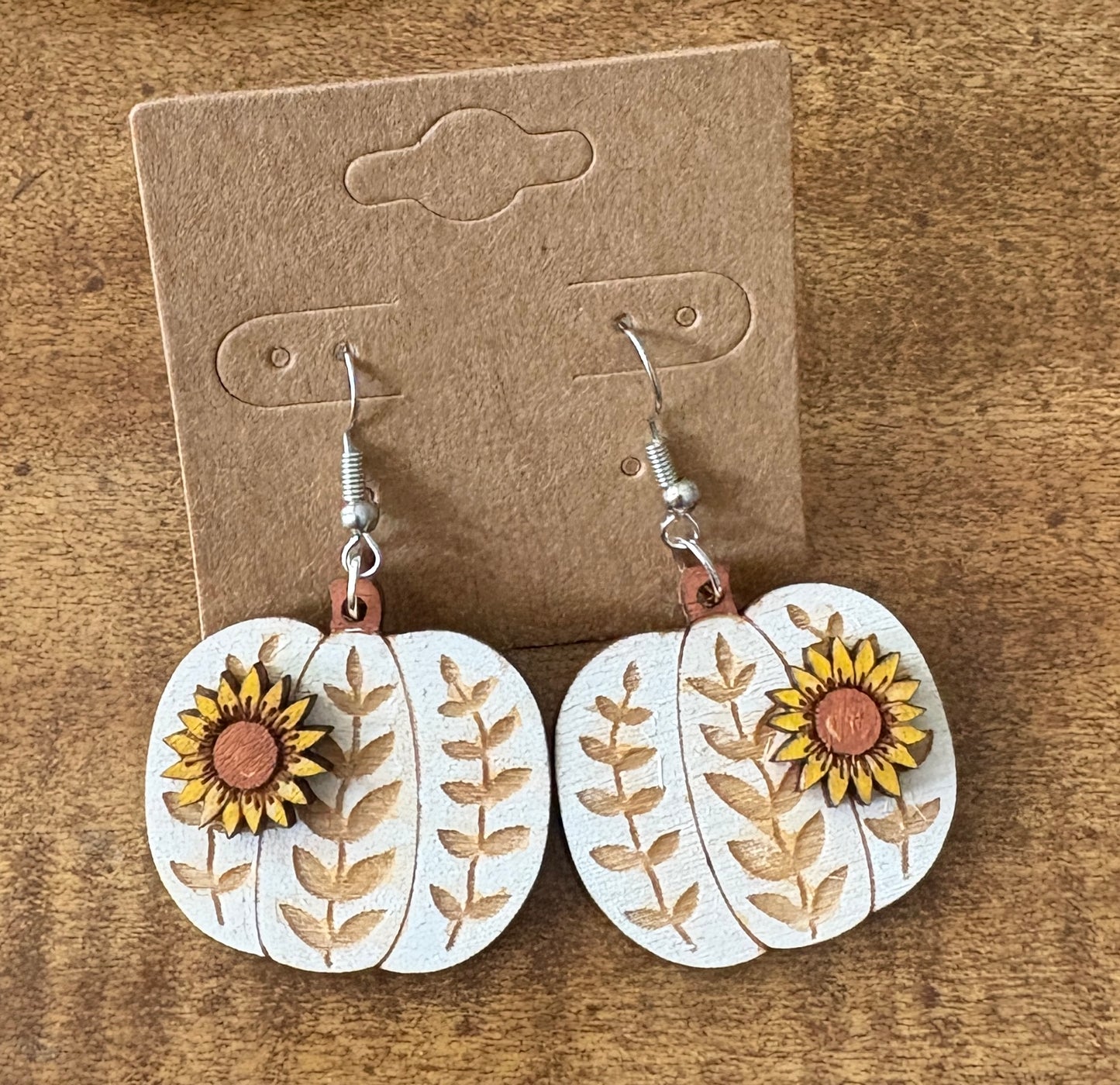 Pumpkin with Sunflower Dangle Earrings