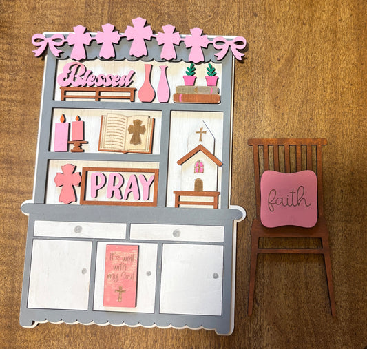 Painted Faith Hutch Shelf Sitter