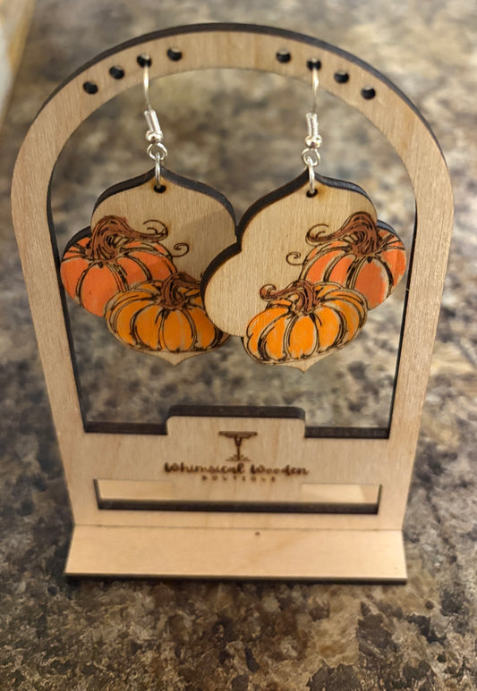 Wood Pumpkin Dangle Earrings