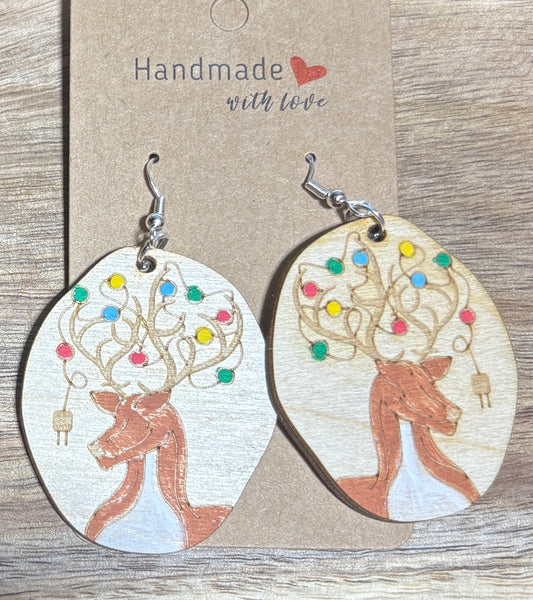 Reindeer Christmas Lights Dangle Earrings