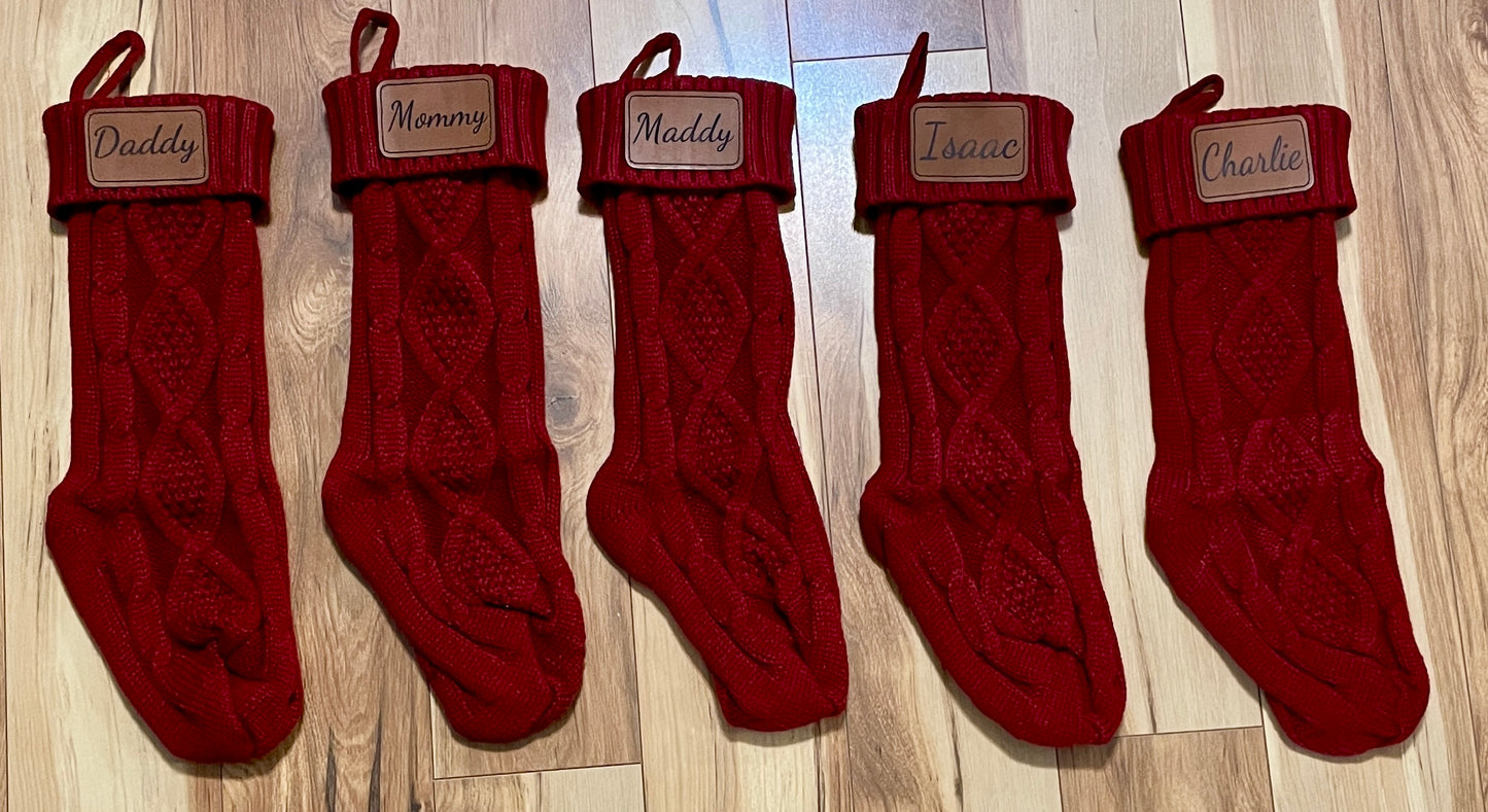 Personalized Christmas Stocking with Leather Patch