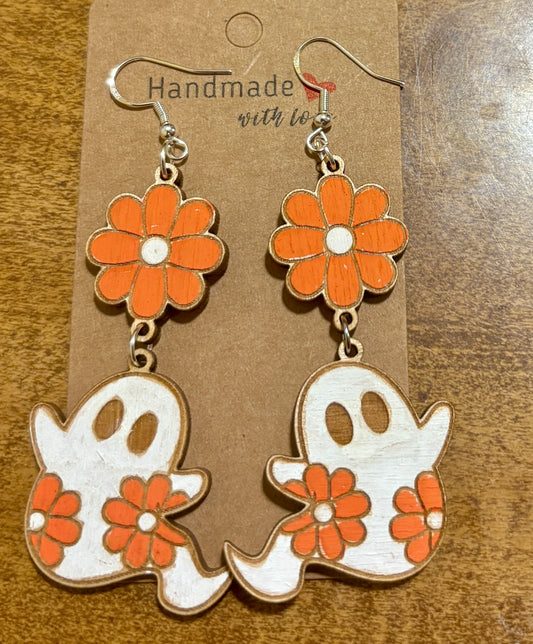 Groovy Flower Ghost Dangle Earrings