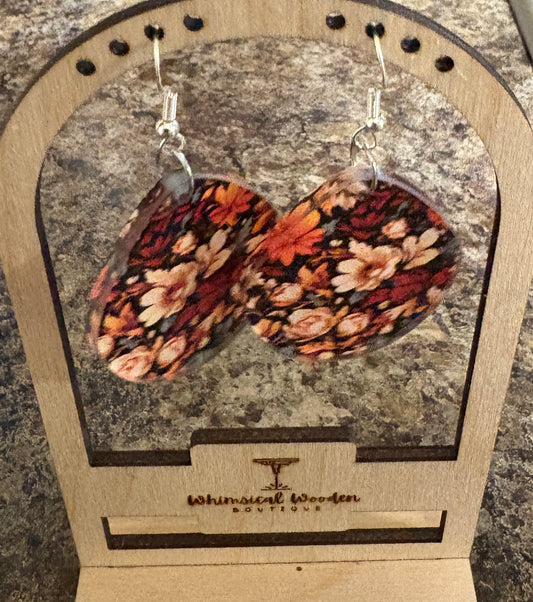 Acrylic Printed Fall Flower Dangle Earrings