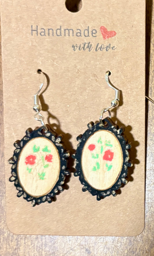 Vintage Framed Flower Dangle Earrings
