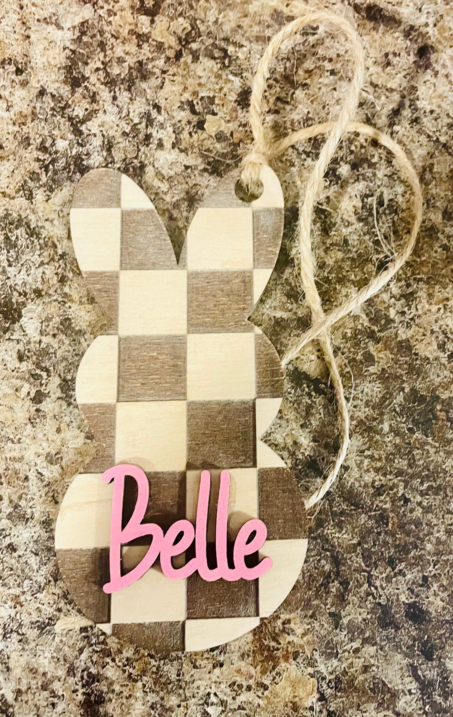 Checkered Easter Bunny Basket Tag