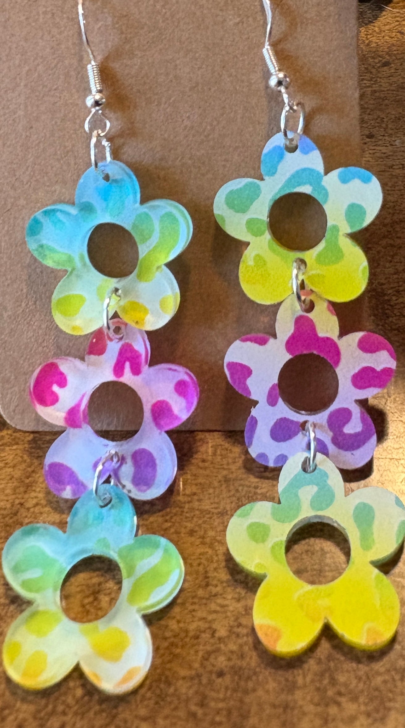 Acrylic Printed Rainbow Leopard Dangle Earrings