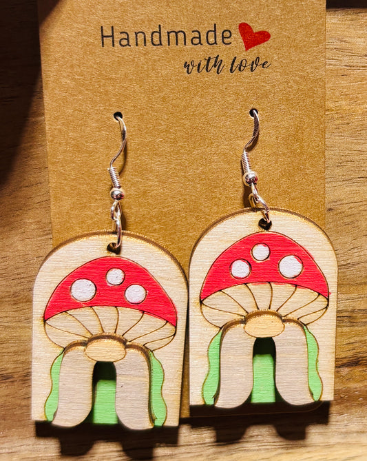 Mushroom Gnome Dangle Earrings