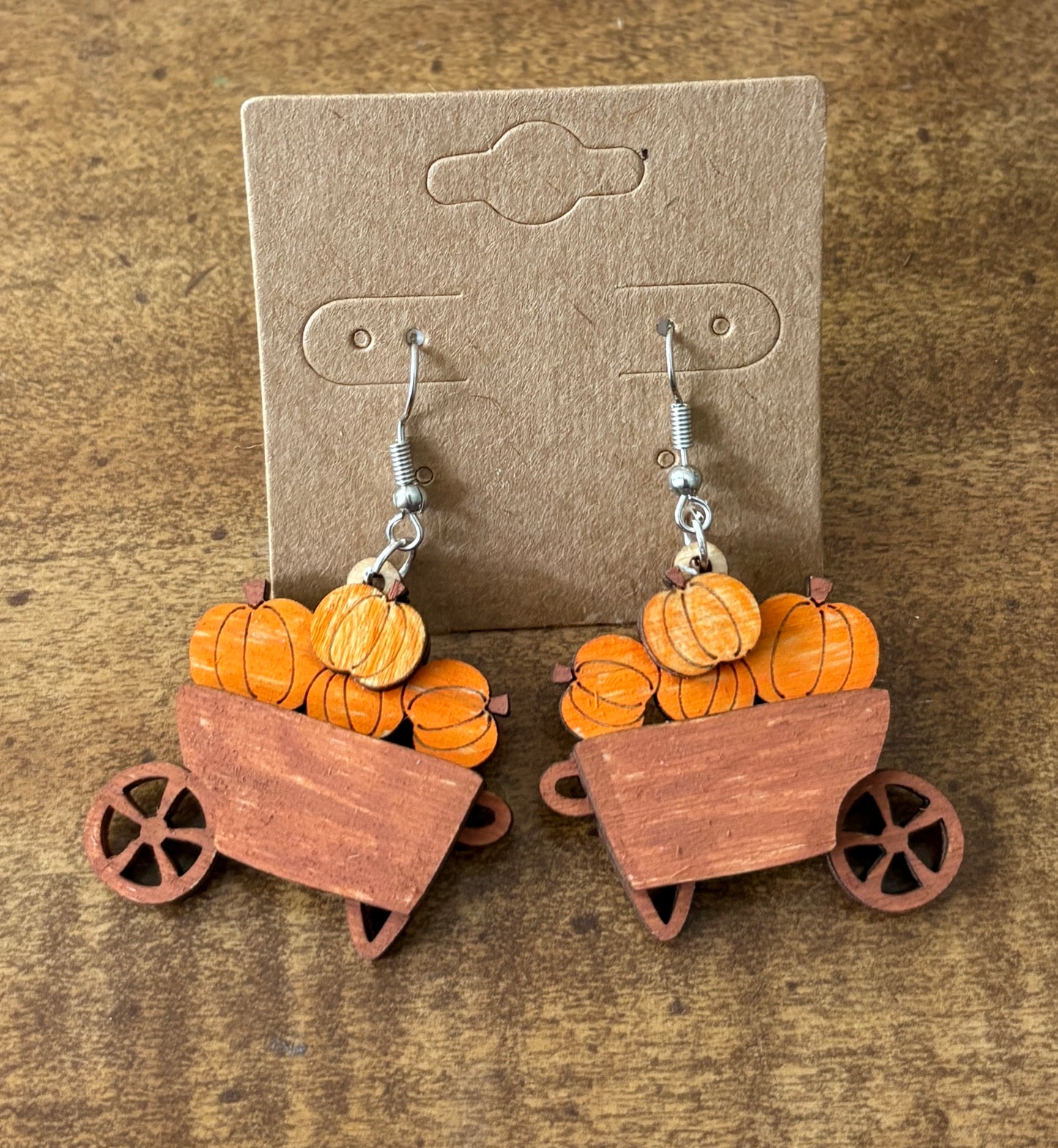 Pumpkin Wheelbarrow Dangle Earrings