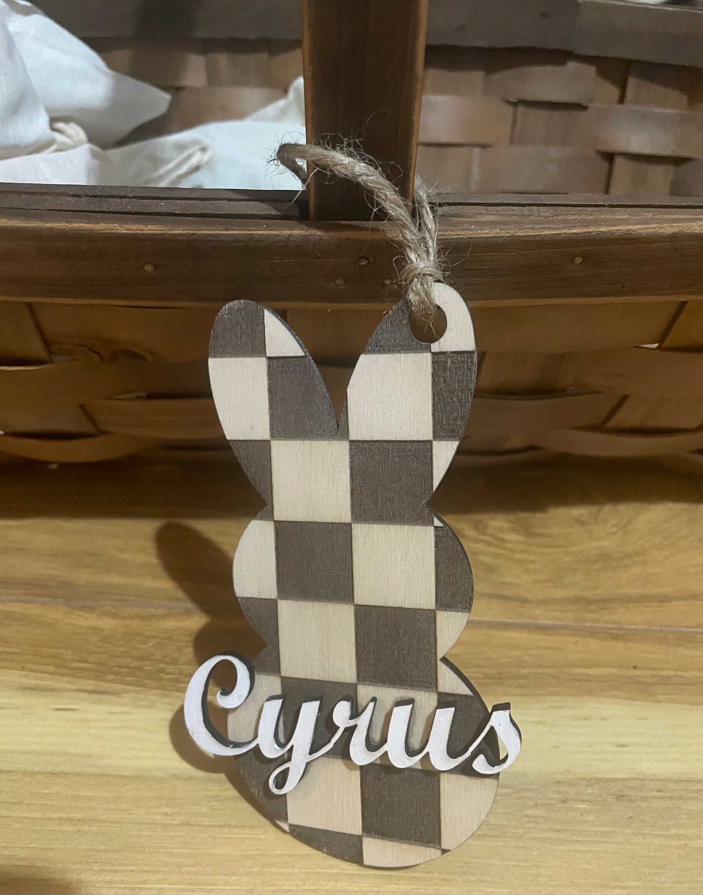 Checkered Easter Bunny Basket Tag