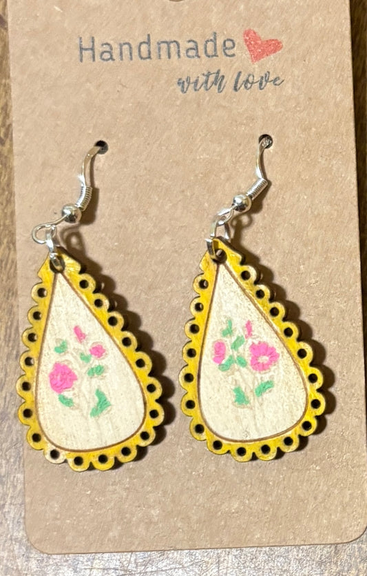 Vintage Framed Floral Dangle Earrings