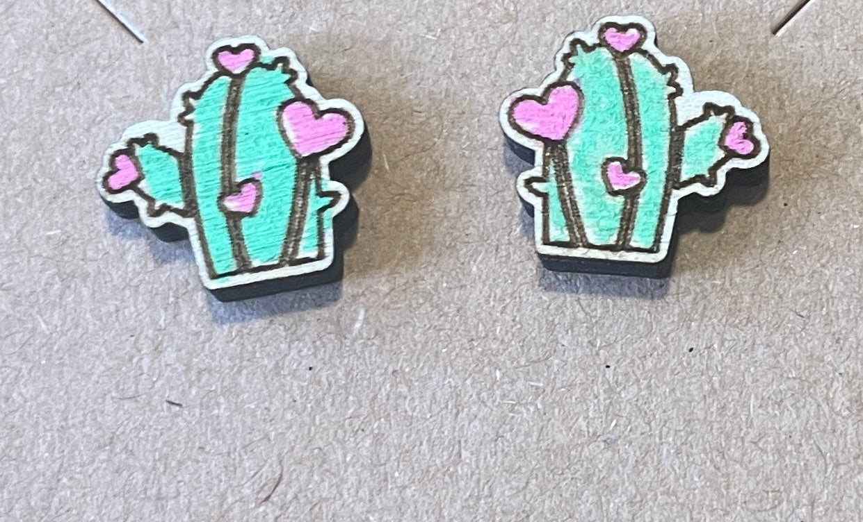 Cactus Heart Stud Earrings