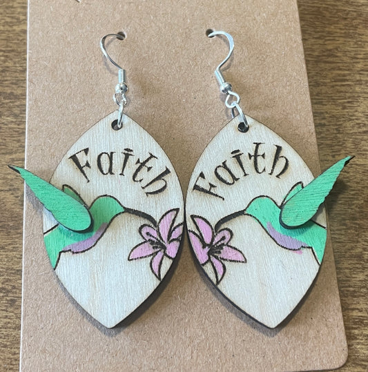 3D Hummingbird Faith Dangle Earrings