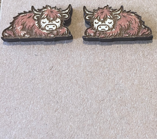 Highland Cow Sleeping Stud Earrings